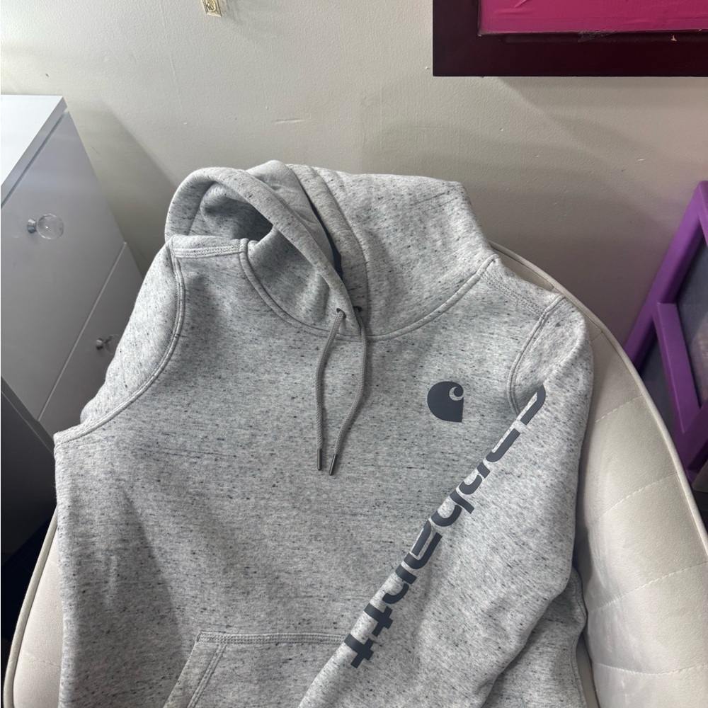 Carhartt Gray Athletic Sweatshirt with logo on chest and arm